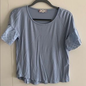 Baby Blue Short Sleeve Shirt with Lace Sleeve